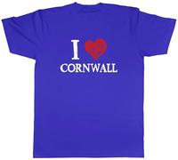 Shopagift I Love Cornwall Mens T-Shirt Coastlines Cornish Pasties Tee Blue