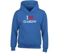 Shopagift I Love Glasgow Kids Hoodie Scottish Scotland Architecture Hoody Hooded Top Boys Girls Blue