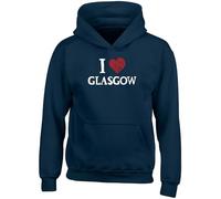 Shopagift I Love Glasgow Kids Hoodie Scottish Scotland Architecture Hoody Hooded Top Boys Girls Navy Blue