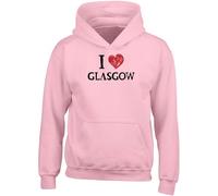 Shopagift I Love Glasgow Kids Hoodie Scottish Scotland Architecture Hoody Hooded Top Boys Girls Pink