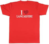 Shopagift I Love Lancashire Mens T-Shirt Preston Blackburn North West Tee Red