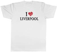 Shopagift I Love Liverpool Mens T-Shirt Football Music Merseyside Tee White