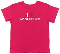 Shopagift I Love Manchester Kids T-Shirt Mancunian Childrens Tee Boys Girls Pink
