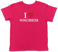 Shopagift I Love Winchester Kids T-Shirt Catherdral City Saxon Royalty Childrens Tee Boys Girls Pink