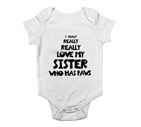Shopagift I Really Really Love My Sister Who Has Paws Baby Vest Bodysuit White