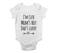 Shopagift I'm Cute Mum's Hot Dad's Lucky Baby Vest Bodysuit White