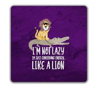 Shopagift I'm Not Lazy Just Conserving Energy Like a Lion 2 Pack Coasters - 9cm x 9cm