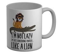 Shopagift I'm Not Lazy Just Conserving Energy Like a Lion Mug White 11oz Large Ceramic Cup