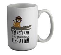 Shopagift I'm Not Lazy Just Conserving Energy Like a Lion Mug White 15oz Large Ceramic Cup