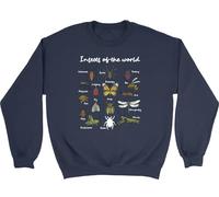 Shopagift Insects of the World Various Bugs Kids Sweatshirt Jumper Boys Girls Navy Blue
