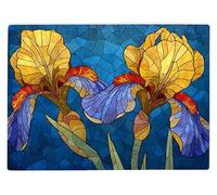Shopagift Iris Floral Stain Glass Flower Glass Chopping Board Large Kitchen Worktop Saver 39cm x 28cm