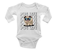 Shopagift It's a Pug Life Funny Baby Grow Vest Bodysuit Pug Dog in Sunglasses Boys Girls L/S