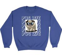 Shopagift It's a Pug Life Funny Kids Sweatshirt Pug Dog in Sunglasses Jumper Boys Girls Blue