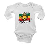Shopagift Jamaican Reggae Flag Lion Long Sleeve Baby Vest Bodysuit Gift White