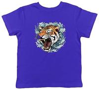 Shopagift Japanese Tiger Kids T-Shirt Ferocious Tora Shishi Japan Childrens Tee Gift Blue