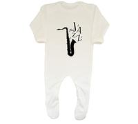 Shopagift Jazz Coming Out an Saxophone with Music Notes Baby Grow Romper Suit Gift White