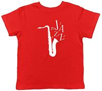 Shopagift Jazz Coming Out an Saxophone with Music Notes Childrens Kids T-Shirt Gift Red