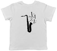 Shopagift Jazz Coming Out an Saxophone with Music Notes Childrens Kids T-Shirt Gift White