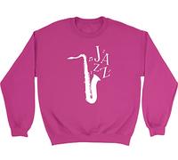 Shopagift Jazz Coming Out An Saxophone With Music Notes Kids Childrens Jumper Sweatshirt Gift Pink