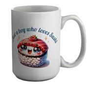 Shopagift Just a Boy That Loves Sushi Mug Sushi Lover Nori Rice White 15oz Large Ceramic Cup