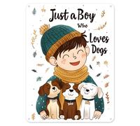 Shopagift Just a Boy Who Loves Dogs Metal Poster Wall Tin Sign Man Cave Shed Bar Bedroom Home Kitchen - A4