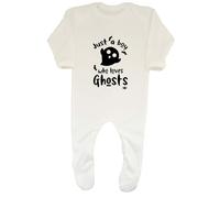 Shopagift Just a Boy who Loves Ghosts Baby Grow Romper Suit Spooky Fright Boo Boys Girls White