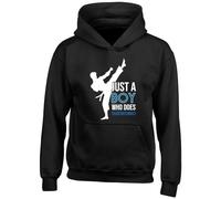 Shopagift Just a Boy who Loves Taekwondo Kids Hoodie Martial Arts Hoody Hooded Top Boys Girls Black