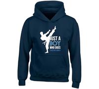 Shopagift Just a Boy who Loves Taekwondo Kids Hoodie Martial Arts Hoody Hooded Top Boys Girls Navy Blue