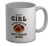 Shopagift Just a Girl Mug Who Loves Hot Cross Buns White 11oz Large Gift Ceramic Cup