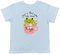 Shopagift Just a Girl who Loves Frogs Kids T-Shirt Toad Tadpole Childrens Tee Gift Light Blue