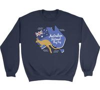 Shopagift Kangaroo Australia Kids Sweatshirt Australian National Flag Day Jumper Boys Girls Navy Blue