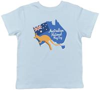 Shopagift Kangaroo Australia Kids T-Shirt Australian National Flag Day Childrens Tee Boys Girls Light Blue