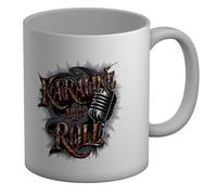 Shopagift Karaoke and Roll Mug Music Rockstar Microphone Lyrics Sing White 11oz Large Ceramic Cup