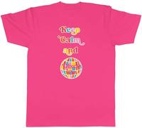 Shopagift Keep Calm Disco On Mens T-Shirt Music 70's 60's Funk Boogie Dance Ball Tee Pink