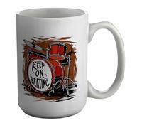 Shopagift Keep on Beating Mug Funny Musician Drummer Drums White 15oz Large Ceramic Cup