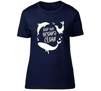 Shopagift Keep Our Oceans Clean Whale Dolphin and Seal Fitted Womens T-Shirt Navy Blue