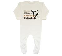 Shopagift Kicks Elbows & Courage Baby Grow Romper Suit Funny Muay Thai Boys Girls White