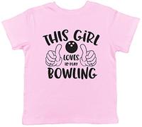 Shopagift Kids This Girl Loves to Play Bowling Childrens T-Shirt Light Pink