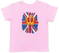 Shopagift King Charles Coronation Kids T-Shirt Crown Union Jack Street Party Celebration His Majesty Childrens Tee Gift Light Pink