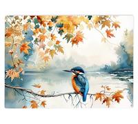 Shopagift Kingfisher Bird Tree Branch Glass Chopping Board Large Kitchen Worktop Saver 39cm x 28cm