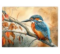 Shopagift Kingfisher Bird Watercolour Glass Chopping Board Large Kitchen Worktop Saver 39cm x 28cm
