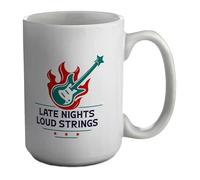 Shopagift Late Nights Loud Strings Guitar Lover Mug White 15oz Large Ceramic Cup