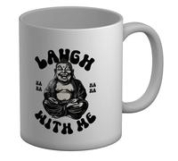 Shopagift Laugh with me Funny Laughing Buddha Laughter Mug White 11oz Large Ceramic Cup