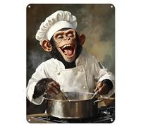 Shopagift Laughing Monkey Chef Cook Metal Poster Wall Tin Sign Man Cave Shed Bar Bedroom Home Kitchen - A5