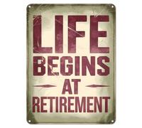 Shopagift Life Begins at Retirement Metal Poster Wall Tin Sign Man Cave Shed Bar Bedroom Home Kitchen - A5