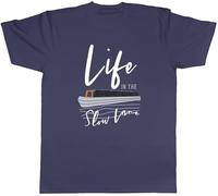 Shopagift Life in The Slow Lane Narrowboat Canal Boat Mens T-Shirt Tee Navy Blue