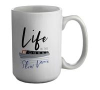 Shopagift Life in The Slow Lane Narrowboat Canal Boat Mug White 15oz Large Ceramic Cup