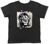 Shopagift Lion Head Kids T-Shirt Abstract Big Cat Lion Face Childrens Tee Gift Black