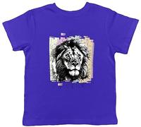 Shopagift Lion Head Kids T-Shirt Abstract Big Cat Lion Face Childrens Tee Gift Blue