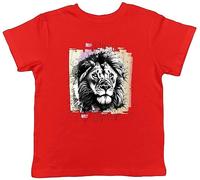 Shopagift Lion Head Kids T-Shirt Abstract Big Cat Lion Face Childrens Tee Gift Red